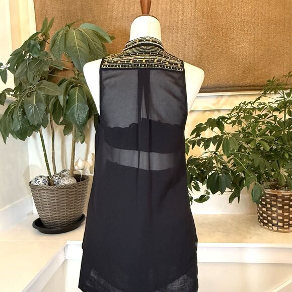 Vintage Y2K Guess Los Angeles Top Size Small Sheer Black Metallic Beading Sexy - Picture 5 of 12